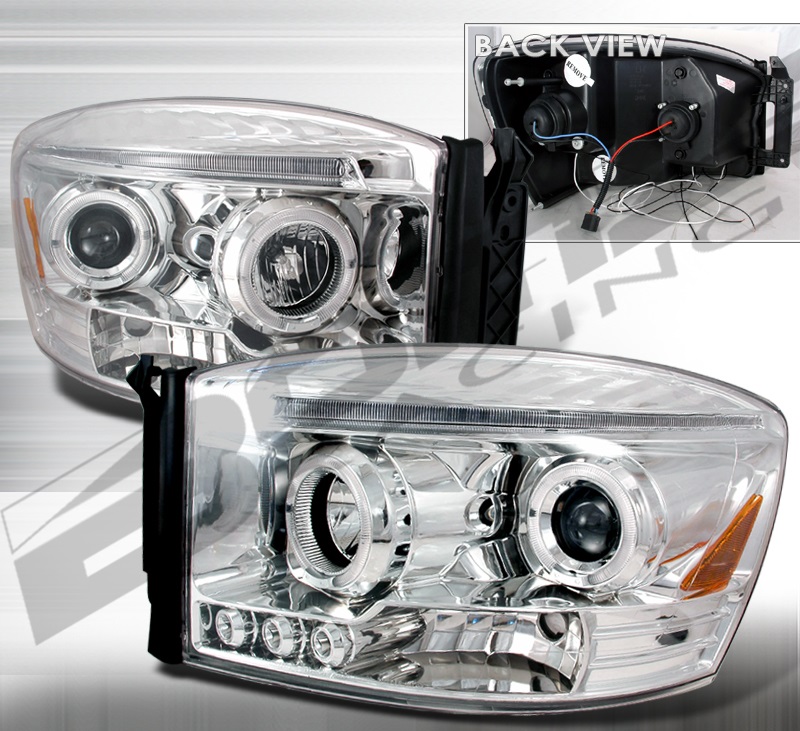 Clear Halogen Projector Headlights With LEDs 06-08 Dodge Ram Clear Halogen Projector Headlights With LEDs 06-08 Dodge Ram